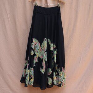 Anthropologie fei Patchwork Floral Quilted Black Skirt Cotton Size 0 90s Y2K